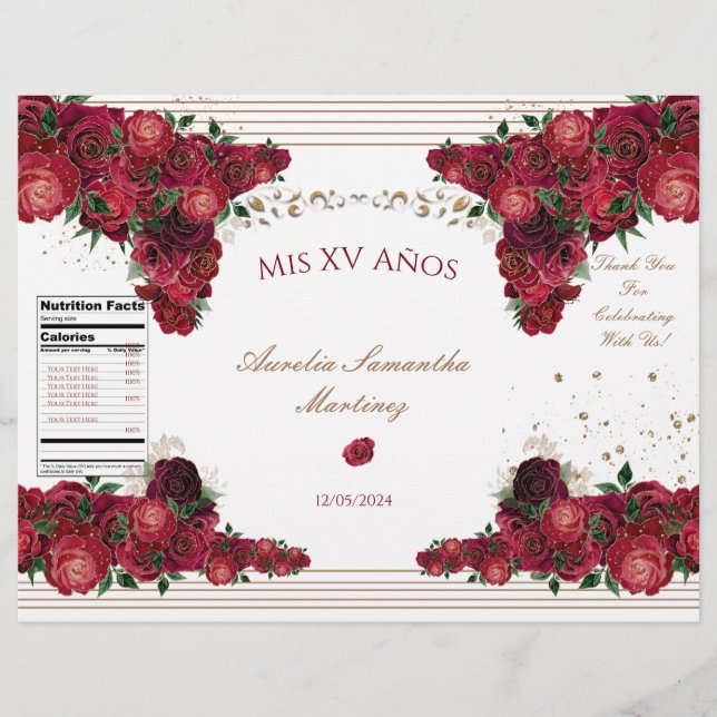 Rote Rose Quinceañera Chip Bag Wrapper Flyer (Vorne)