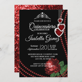 Rote Rose Quinceañera Feier Einladung