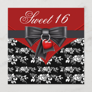 Rote Rose Red Schwarz-weiß Sweet 16 Geburtstagspar Einladung