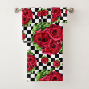 Rote Rose Rockabilly Karo Badhandtuch Set