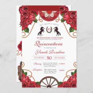 Rote Rose Rodeo Western Charro Quinceanera Einladung