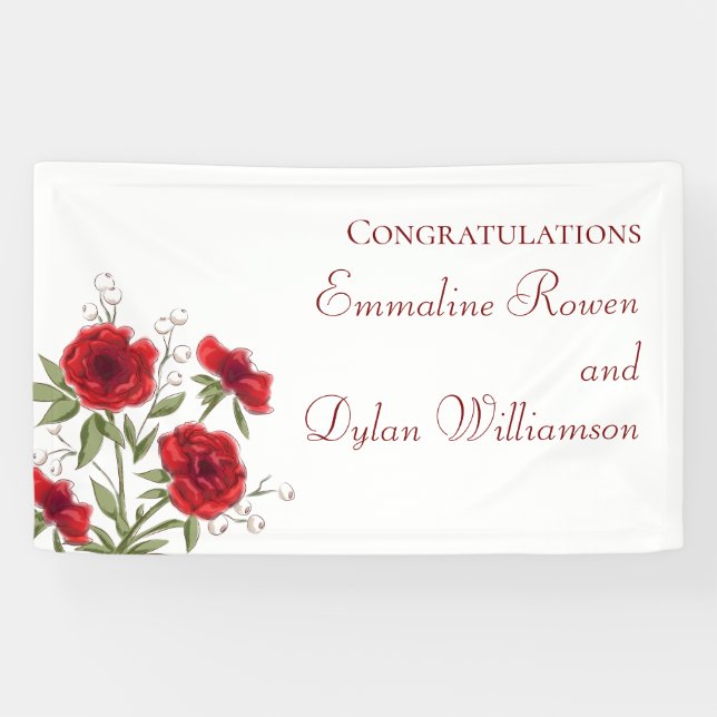 Rote Rose Romantische Hochzeit Banner (Horizontal)