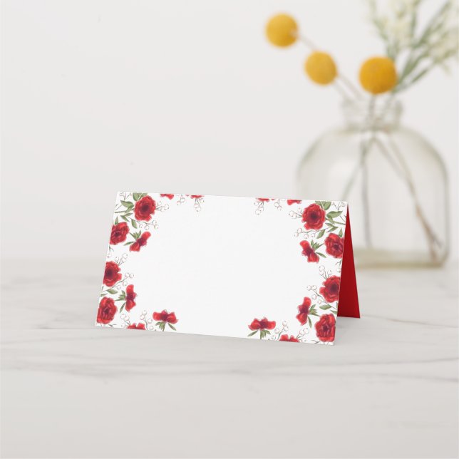 Rote Rose Romantische Hochzeit Platzkarte (Vorderseite)