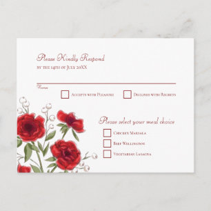Rote Rose Romantische Hochzeit RSVP Antwort Feiertagspostkarte