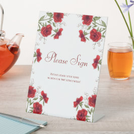 Rote Rose Romantisches Hochzeitsgästebuch Schild