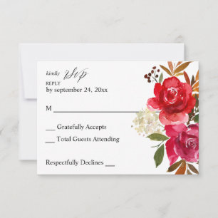 Rote Rose & Rosa Blütenblatt zu den Mahlzeiten RSV RSVP Karte