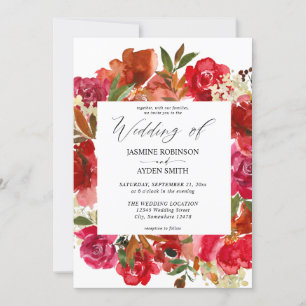 Rote Rose & Rosa Blütenblume 1 Einladung zur Hochz