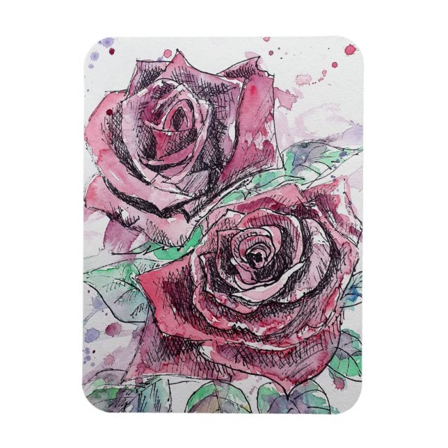 Rote Rose Rose Blumenbeete Blume Watercolor Magnet (Vertikal)