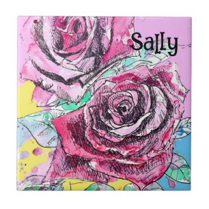 Rote Rose Rosen Aquarell Blumen Blüten Blume Fliese