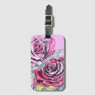 Rote Rose Rosen Aquarell Blumen Blüten Blume Gepäckanhänger