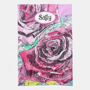 Rote Rose Rosen Aquarell Blumen Blüten Blume Geschirrtuch