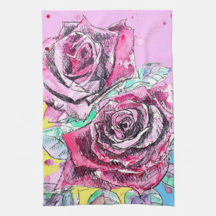 Rote Rose Rosen Aquarell Blumen Blüten Blume Geschirrtuch
