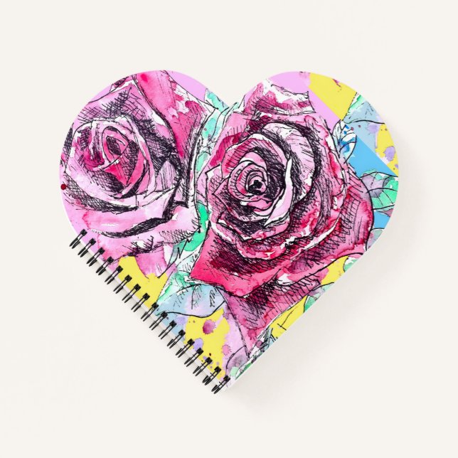 Rote Rose Rosen Aquarell Blumen Blüten Notizbuch (Vorderseite)