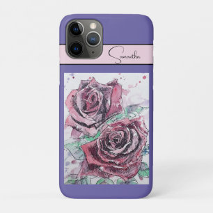 Rote Rose Rosen Blumen Aquarell Floral Lila Kunst Case-Mate iPhone Hülle