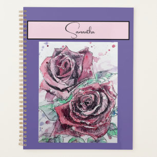 Rote Rose Rosen Blumen Aquarell Floral Lila Kunst Planer