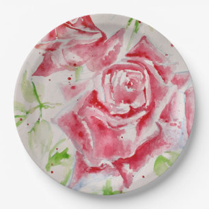 Rote Rose Rosen Blumen Muster Papierpartyplatte Pappteller