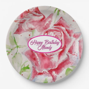 Rote Rose Rosen Blumenmuster Papierparty-Teller Pappteller