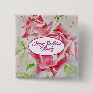 Rote Rose Rosen Blumenmuster Papierpartyplatte Button