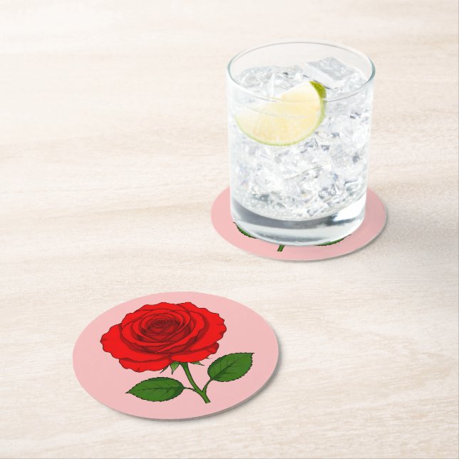 Rote Rose Runde Papier Untersetzer (Vor Ort)