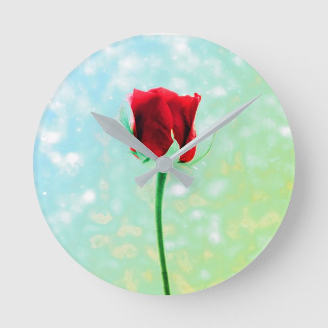 Rote Rose Runde Wanduhr (Vorderseite)