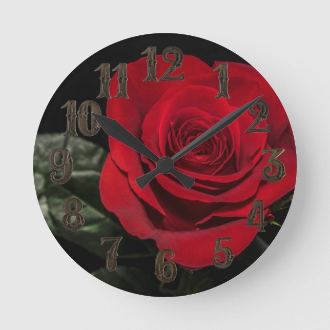 Rote Rose Runde Wanduhr (Vorderseite)