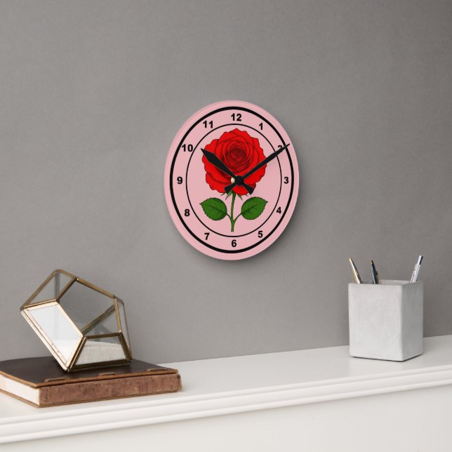 Rote Rose Runde Wanduhr (Büro)