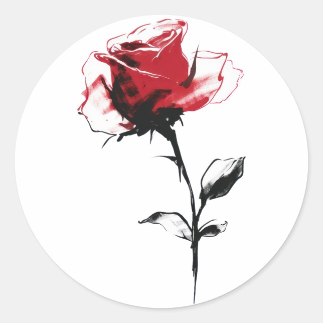 Rote Rose Runder Aufkleber (Vorderseite)