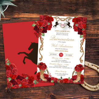 Rote Rose Rustic Elegante Charro Quinceañera Einladung