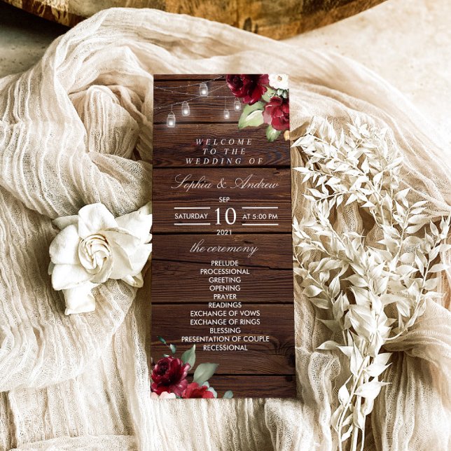 Rote Rose Rustic Wood Hochzeitsprogramme Programm (Von Creator hochgeladen)