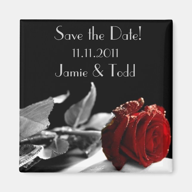 Rote Rose Save the Date Magnet (Vorne)