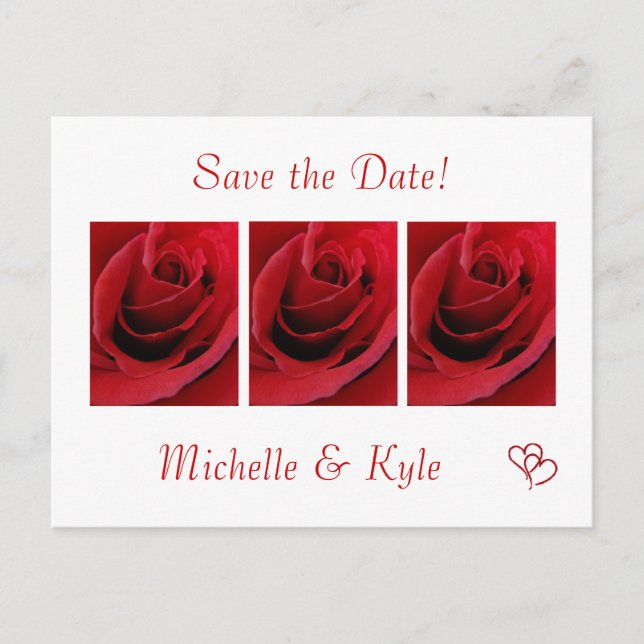 Rote Rose Save the Date Postkarte (Vorderseite)