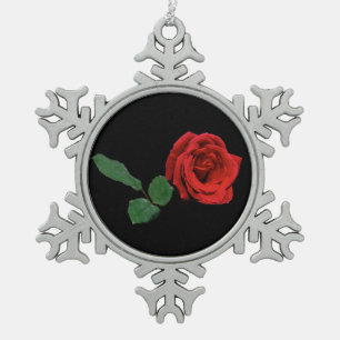 Rote Rose Schneeflocken Zinn-Ornament