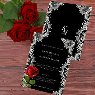 Rote Rose Schöne Weiße Spitze Hochzeit Einladung