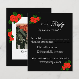 Rote Rose Schwarze Hochzeit RSVP Karte