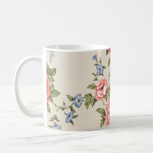 ROTE ROSE SEAMLESS PATTER MIT BLUE BELLSpattern,f Kaffeetasse (Links)