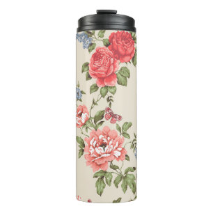 ROTE ROSE SEAMLESS PATTER MIT BLUE BELLSpattern,f Thermosbecher