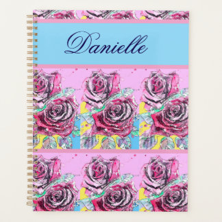 Rote Rose Shabby Chic Wasserfarben-Rosen Pink Blau Planer