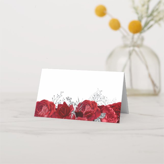 Rote Rose & Silberne Hochzeit & Braut Platzkarte (Rückseite)