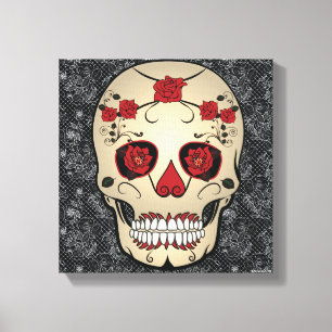Rote Rose Skull Art Wohngestaltung Day of the Dead Leinwanddruck