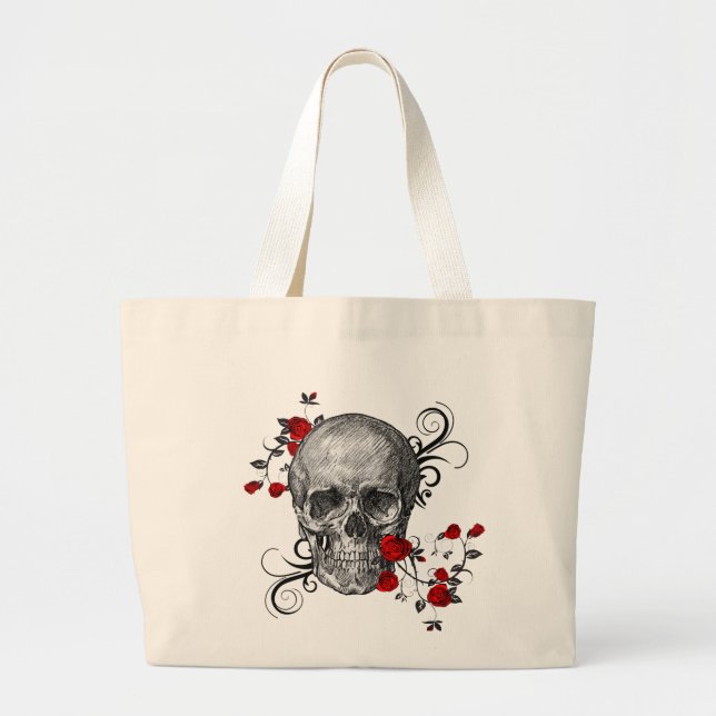 Rote Rose Skull Jumbo Stoffbeutel (Vorne)