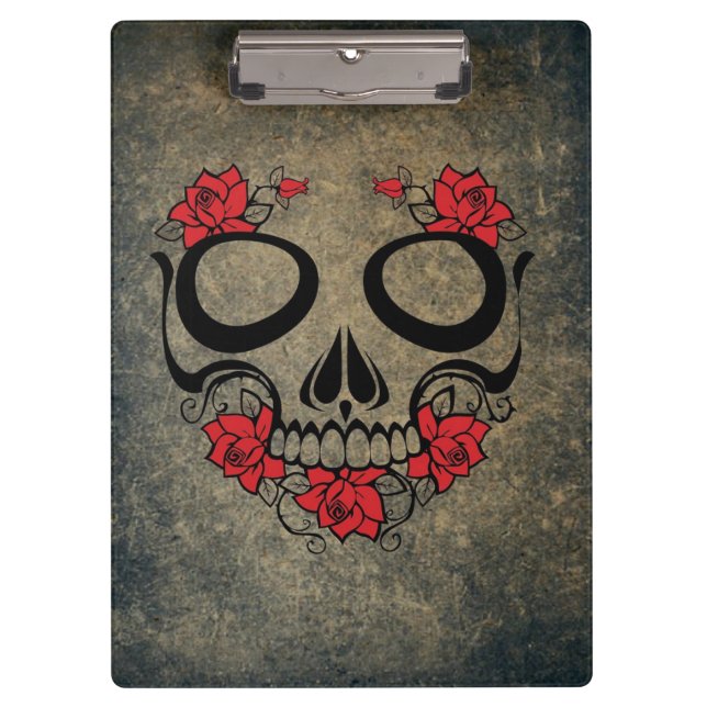 Rote Rose Skull Klemmbrett (Vorderseite)
