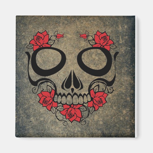 Rote Rose Skull Magnet (Vorne)