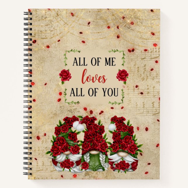 Rote Rose spielt mit Noten Notizbuch (Vorderseite)