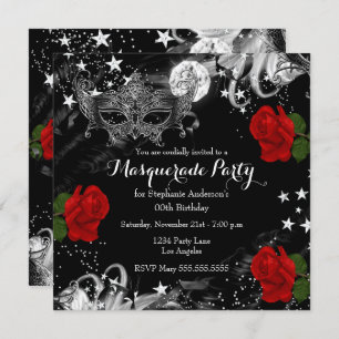 Rote Rose Starry Magical Night Masquerade Party Einladung
