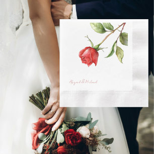 Rote Rose Stem Personalisierte Namen geprägte Hoch Serviette