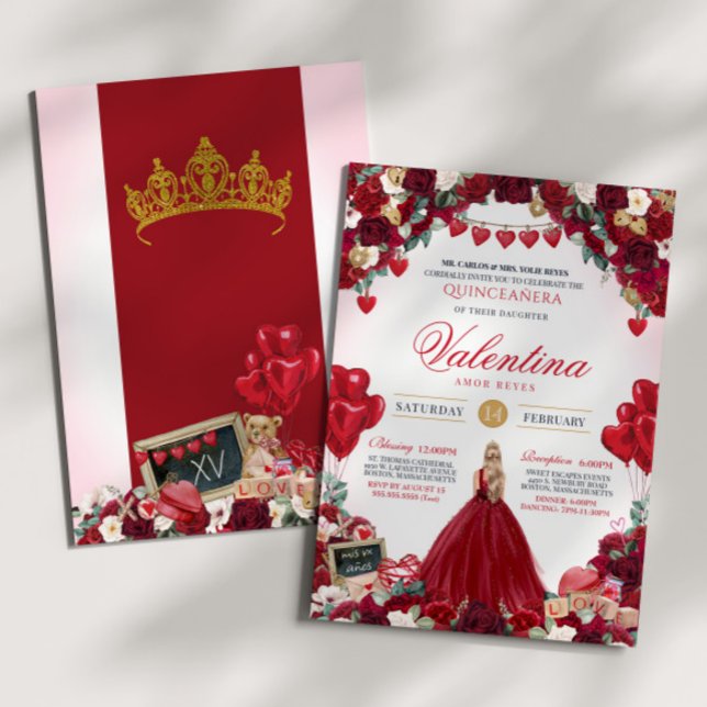 Rote Rose Sweet 15 Valentines Quinceanera Einladung (Von Creator hochgeladen)