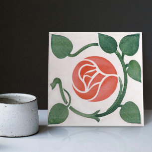 Rote Rose symmetrische Art Deco Keramikfliese