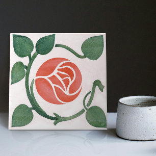 Rote Rose Symmetrische Art Deco Keramikfliese