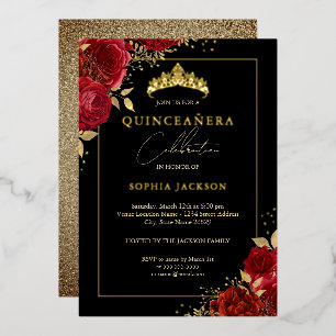 Rote Rose Tiara Quinceanera Folieneinladung