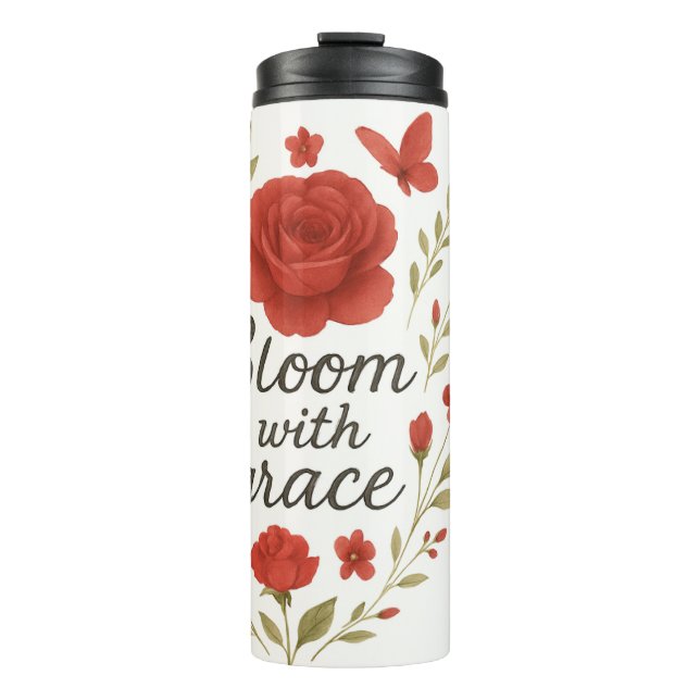Rote Rose Travel Tumbler - 'Bloom Fiercely' Thermosbecher (Vorderseite)